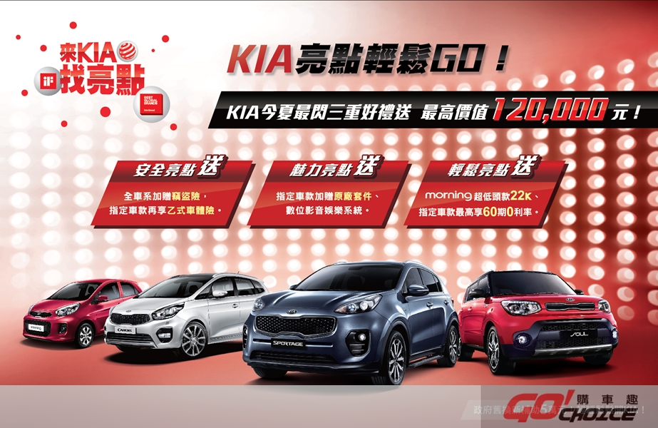 KIA亮點輕鬆GO！今夏最閃好禮三重送 最高價值12萬元